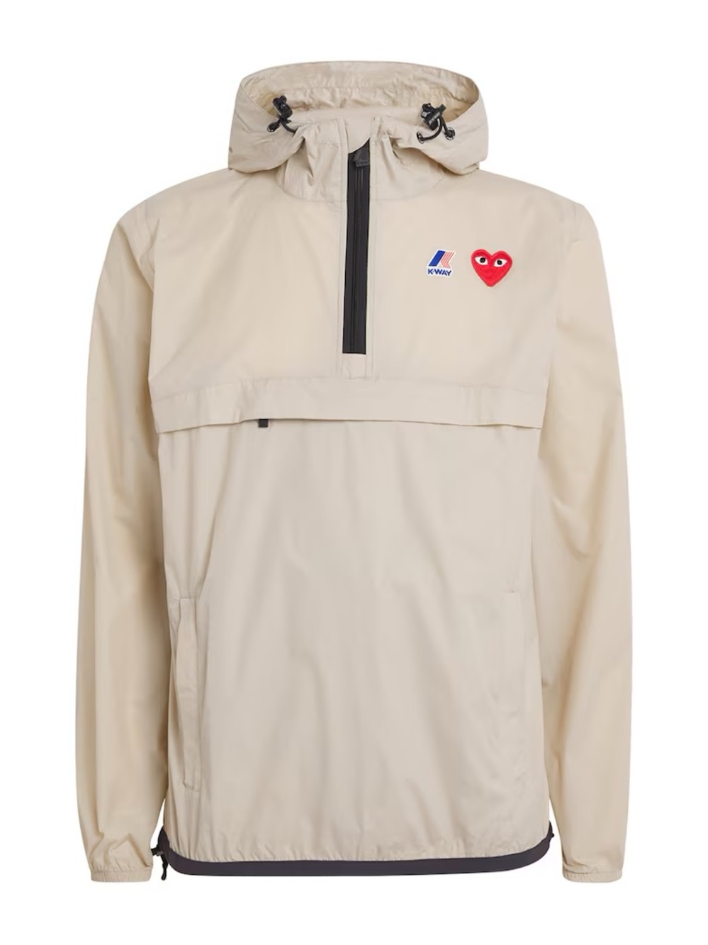 K-Way Women's Beige Hooded Windbreaker Anorak x Comme Des Garçons PLAY